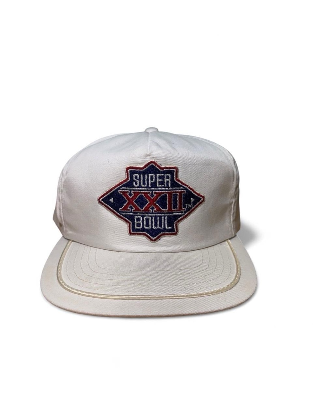 Vintage 1988 Super Bowl XXII embroidered logo strapback hat white USA